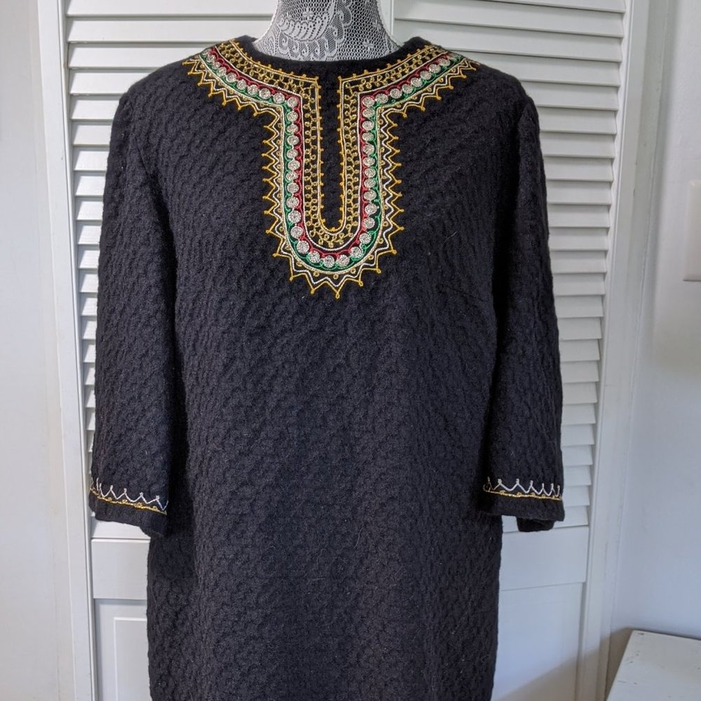 Vintage Black Embroidered Wool Ethnic Dress Tunic